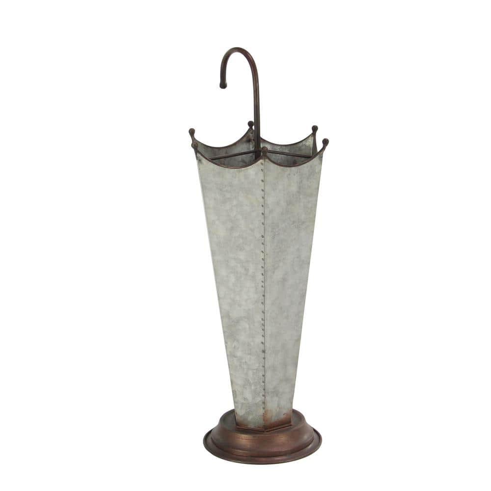 DecMode Gray Metal Galvanized Umbrella Stand with Copper Base and Handle
