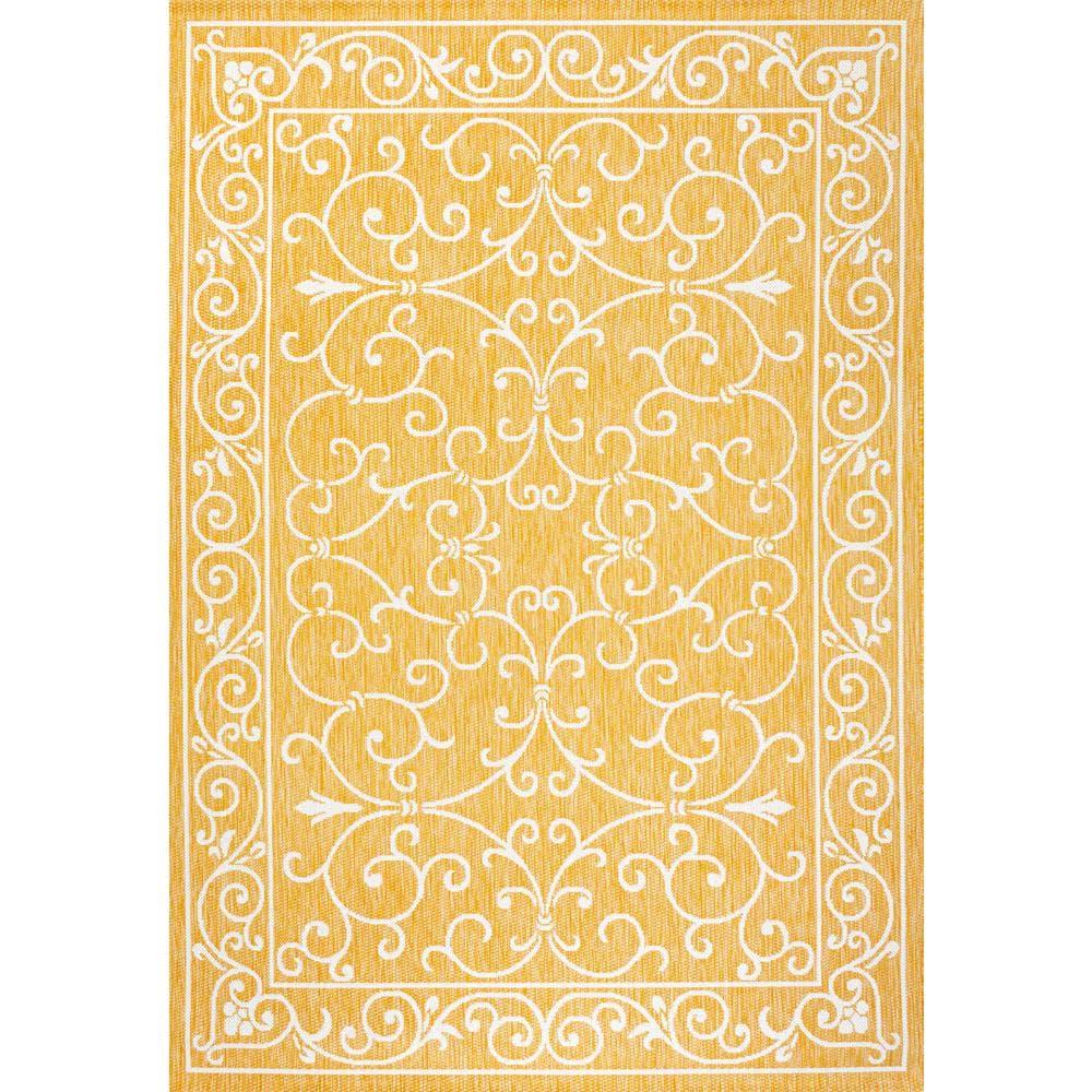 5' x 8' Charleston Vintage Filigree Textured Weave Indoor/Outdoor Area Rug, Yellow/Cream - JONATHAN Y