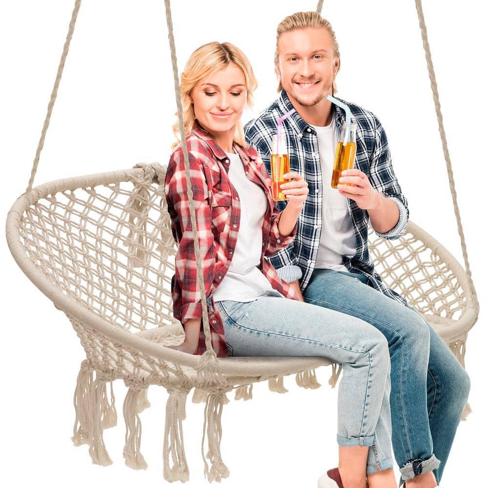 Sorbus Macrame Swing Bench - Perfect for Indoor/Outdoor Home, Patio, Deck, Yard, Garden (Holds 300lbs)