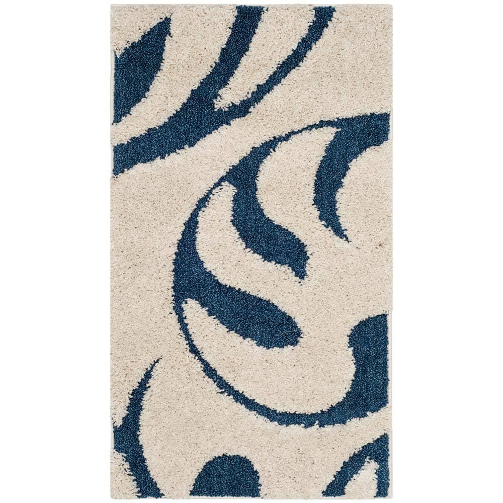 Florida Shag SG468 Power Loomed Indoor Accent Rug - Cream/Blue - 2'3"x4' - Safavieh.