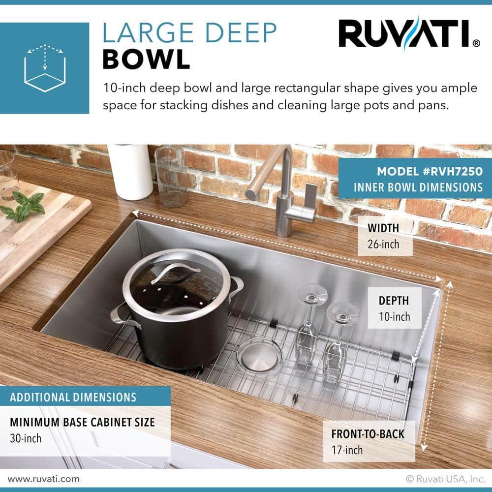 Ruvati RVH7250 Ruvati 28-inch Undermount 16 Gauge Stainless Steel Kitchen Sink Rounded Corners Single Bowl