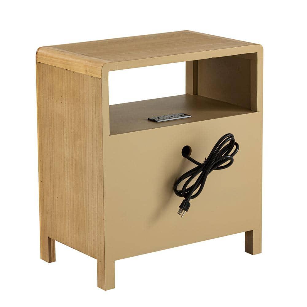COZAYH Farmhouse 2 Drawer Home Bedroom Nightstand with Charging Station, Side Table with Power Outlet, USB and Type-C Ports, Burl Wood Finish, Natural