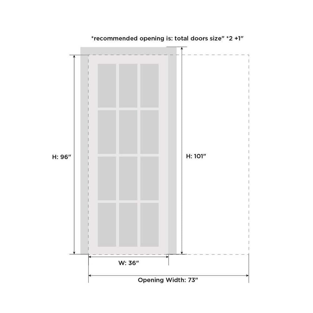 Sliding French Pocket Door with Frosted Glass | Veregio 7602 White Silk | Kit Trims Rail Hardware | Solid Wood Interior Bedroom Sturdy Doors-36" x 96"