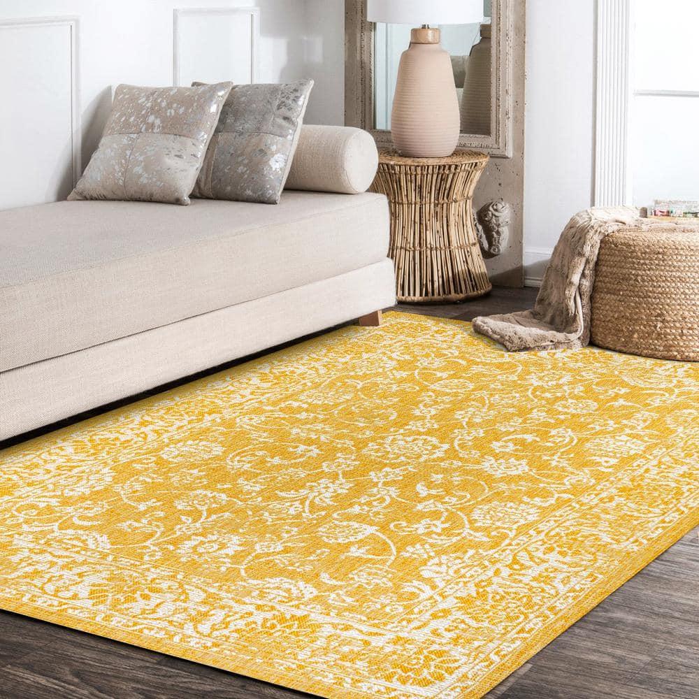9' x 12' Tela Bohemian Textured Weave Floral Indoor/Outdoor Area Rug, Yellow/Cream - JONATHAN Y
