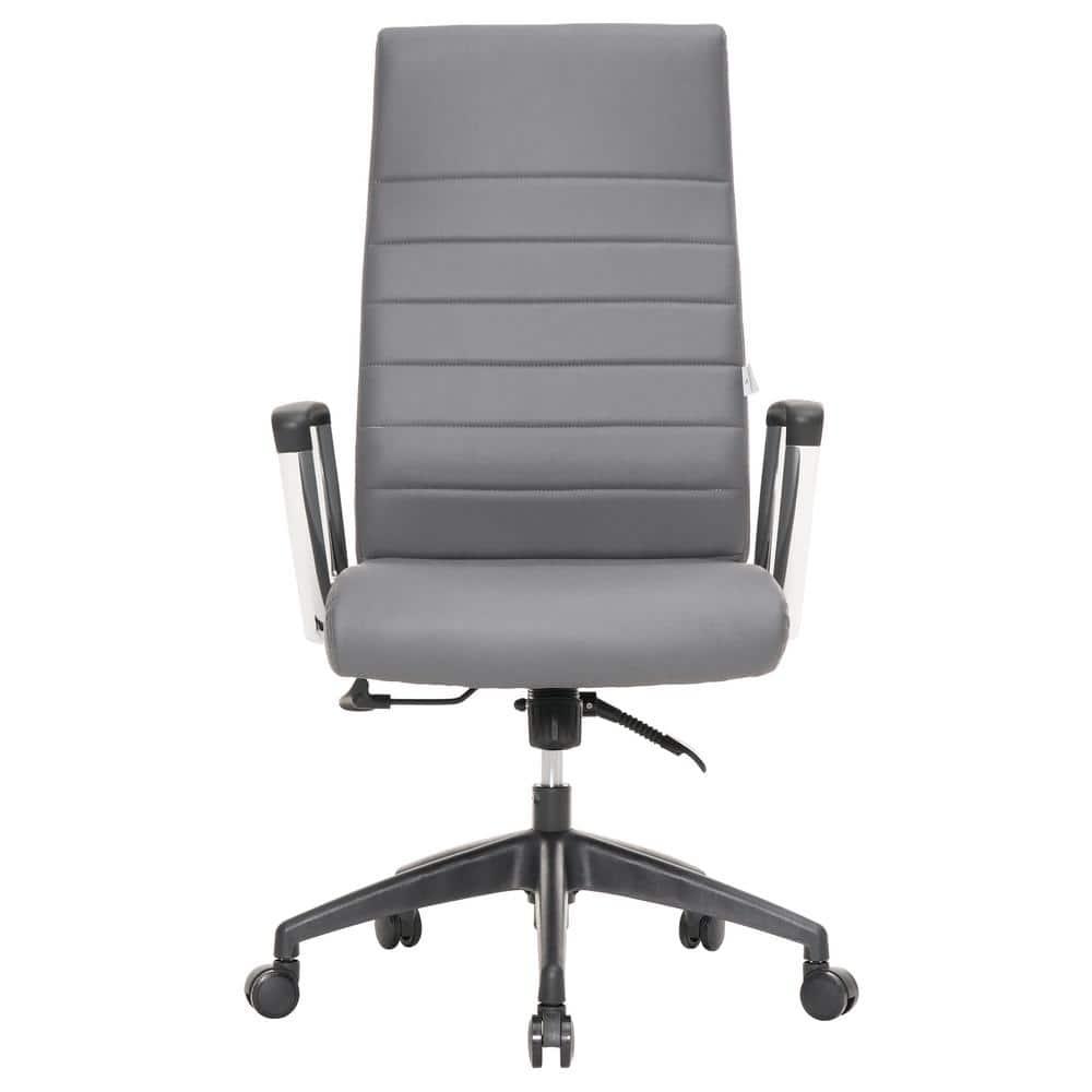 LeisureMod Hilton High-Back Adjustable Office Conference Chair Upholstered in Leather with Steel Frame in Grey