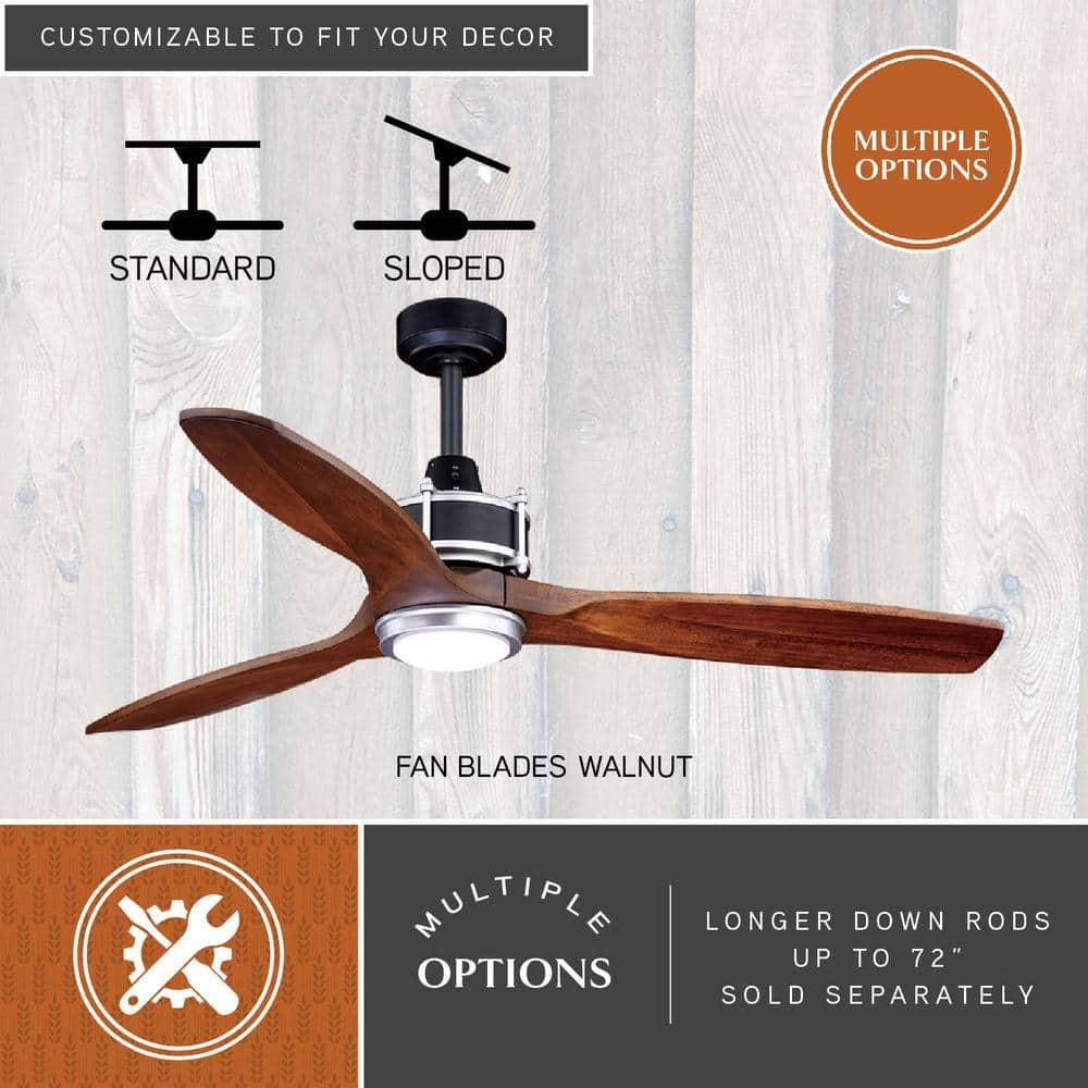 VAXCEL Curtiss 52-in. Contemporary Indoor Outdoor Propeller Ceiling Fan with Wood Blades, LED Light Kit and Remote, Matte Black and Brushed Silver