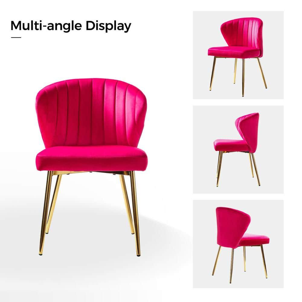 Velvet Dining Chairs Set of 2 Upholstered Wingback Side Chairs Living Room Kitchen Fushia