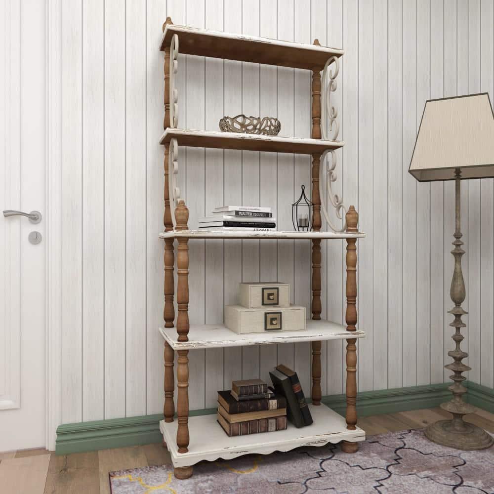 75" x 32" Farmhouse Wood Shelving Unit Off White - Olivia & May: 5-Tier Storage Bookcase