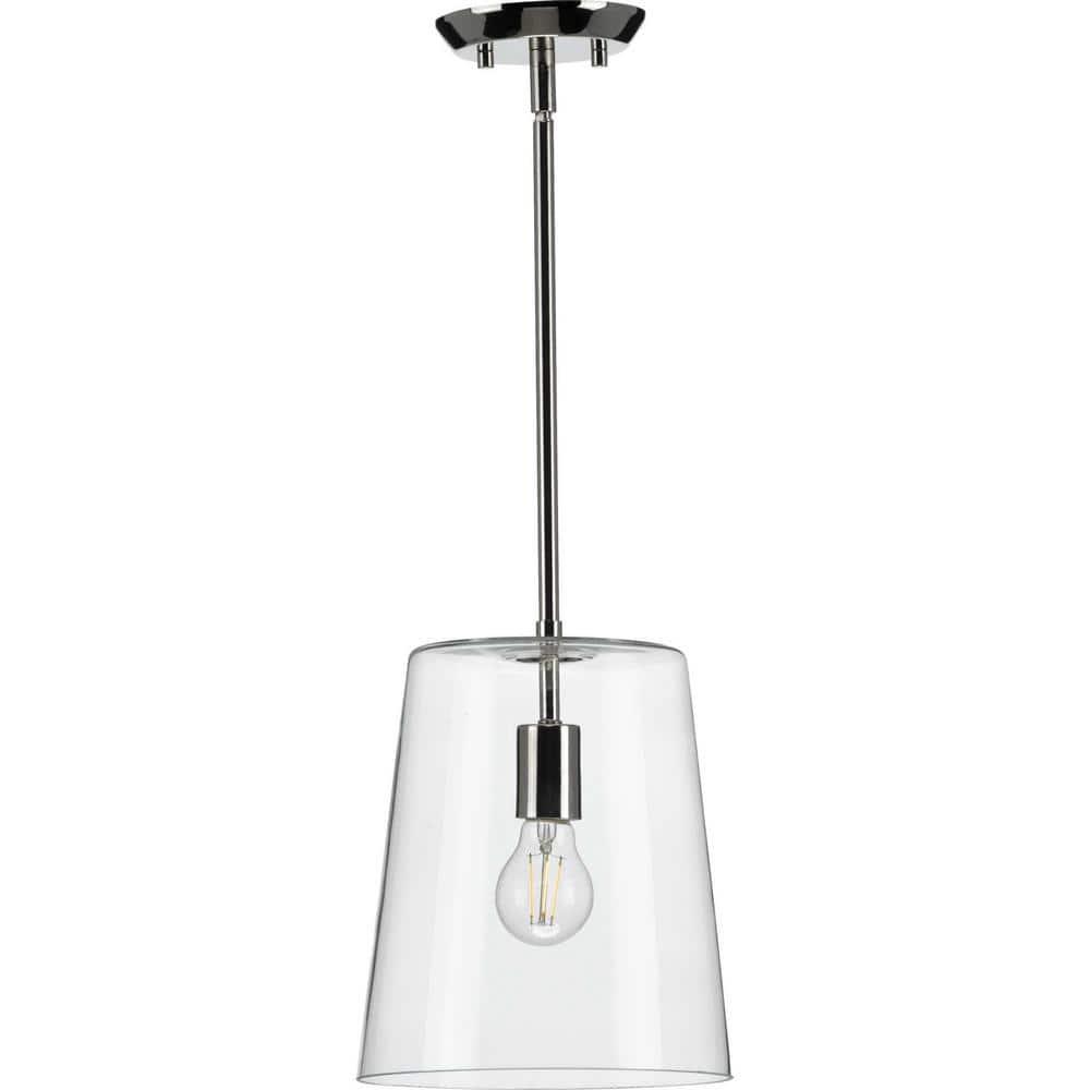 Progress Lighting Clarion 1-Light Pendant, Polished Nickel, Clear Glass Shade