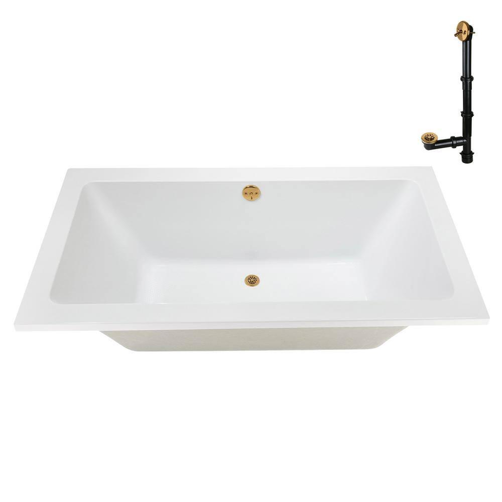 60" x 32" Acrylic Soaking Drop-In Bathtub, Drain Included