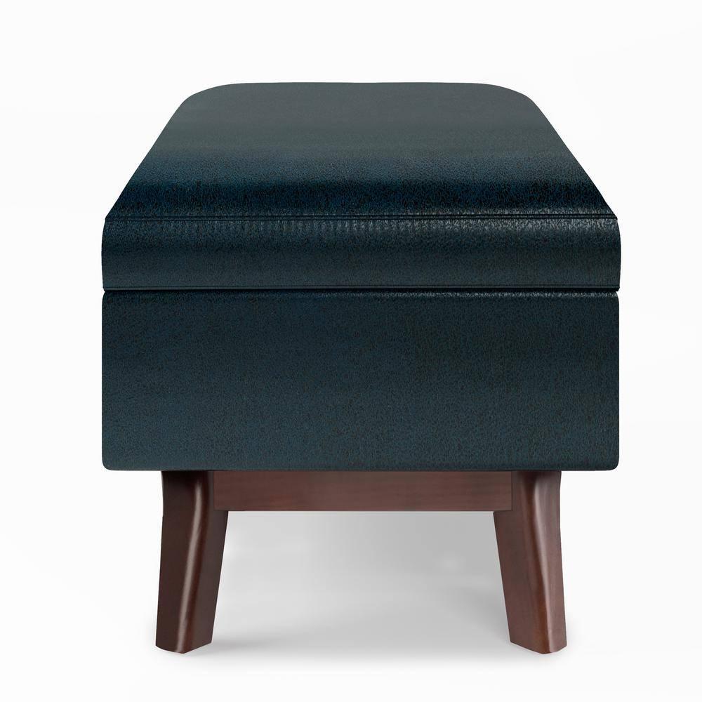Simpli Home Owen 36" Wd. Small Rectangular Storage Ottoman in Distressed Dark Blue