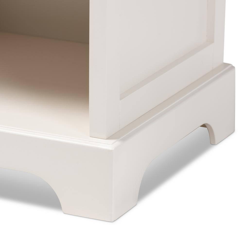 1 Drawer Chase Wood Nightstand White - Baxton Studio: Silver Knob, Open Shelf Storage
