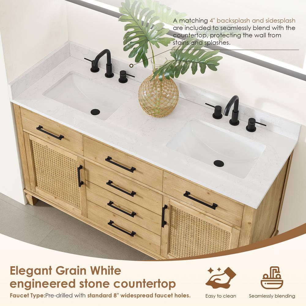 Altair-13 60" Double Bathroom Vanity in with Grain White Engineered Stone Countertop