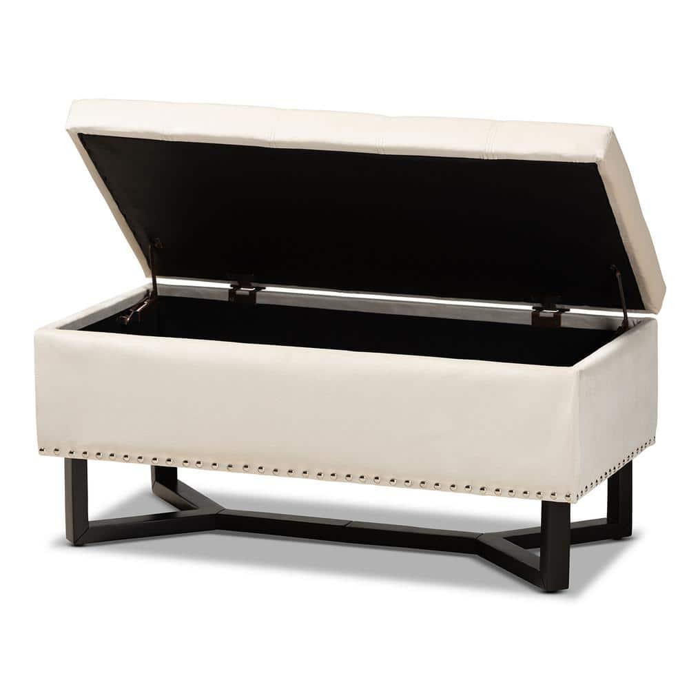 Esther Modern and Contemporary Beige Velvet Fabric Upholstered and Wood Storage Ottoman