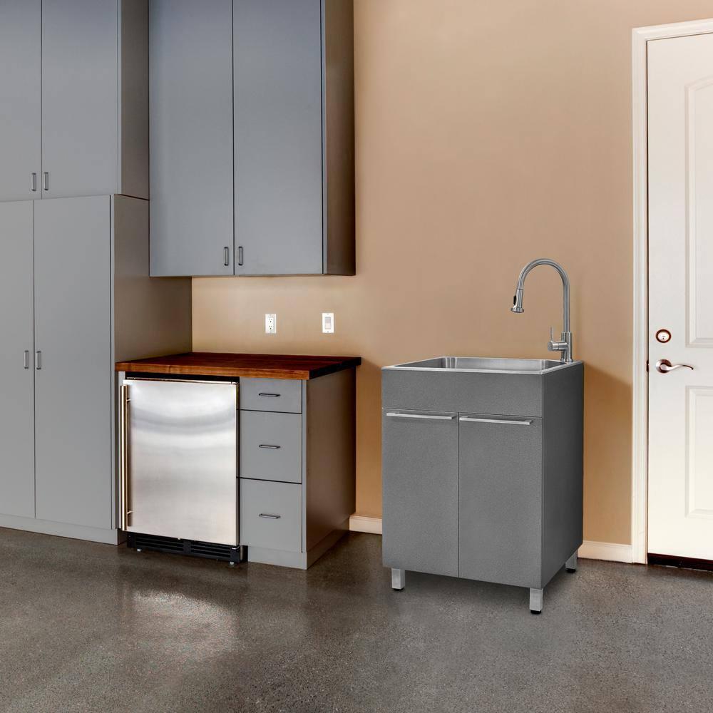 All-In-One 24.1" L x 21.3" W Free Standing Laundry Sink with Faucet