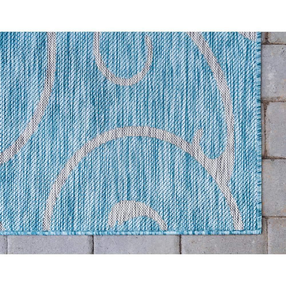 Unique Loom 9' 0 x 12' 2 Rectangle Indoor/Outdoor Botanical Light Aqua Area Rug