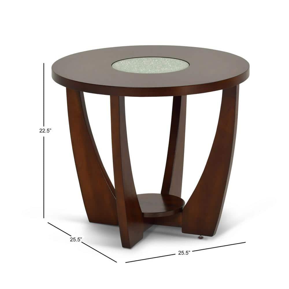 Steve Silver Rafael End Table Wood with Glass Inlay, Cherry