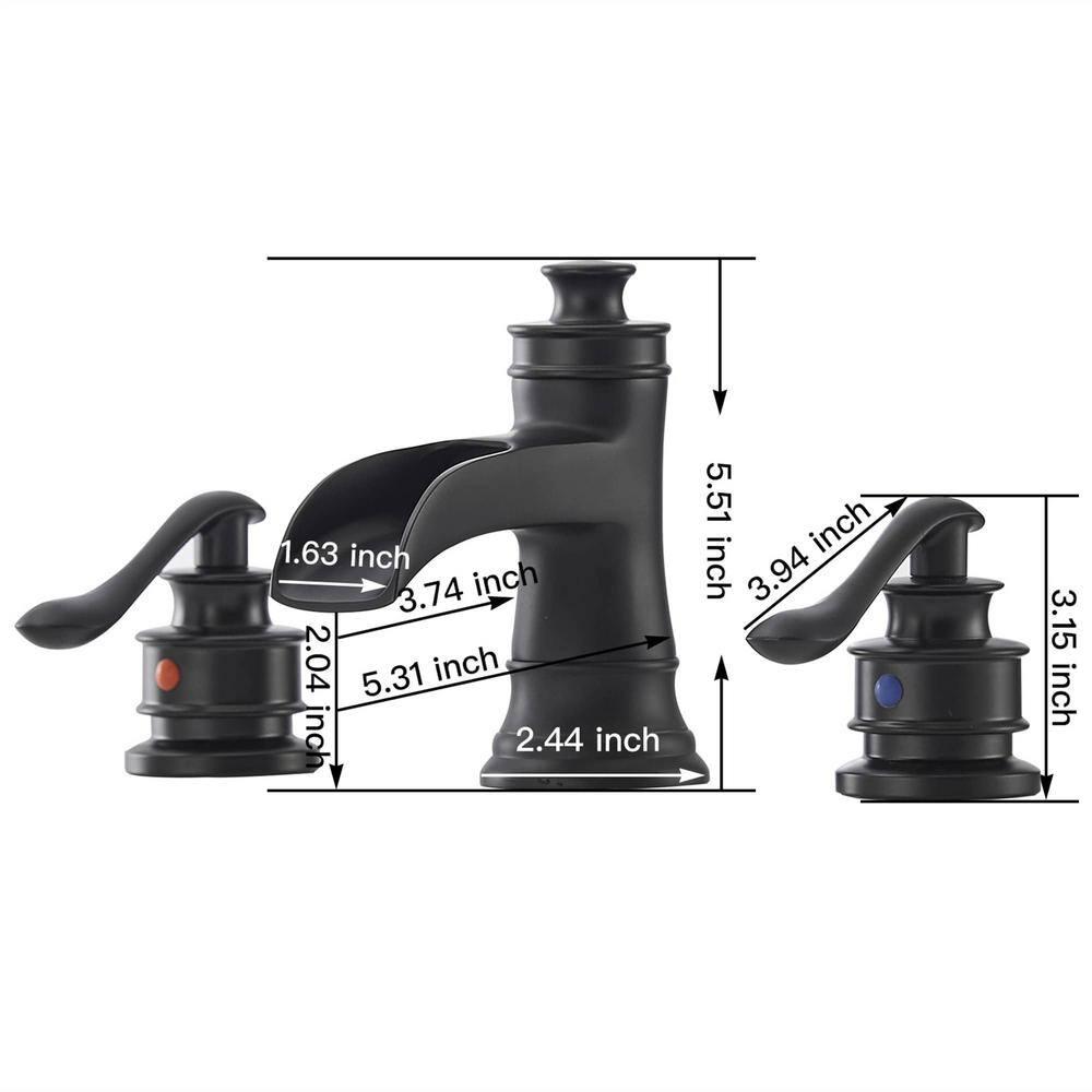 Black Bathroom Faucet Widespread Bathroom Faucets for Sink 3 Hole Matte Black 8 Inch Two Handle Matching Pop Up Drain Stopper Waterfall Farmhouse Lavatory Water Supply Line by Bathfinesse