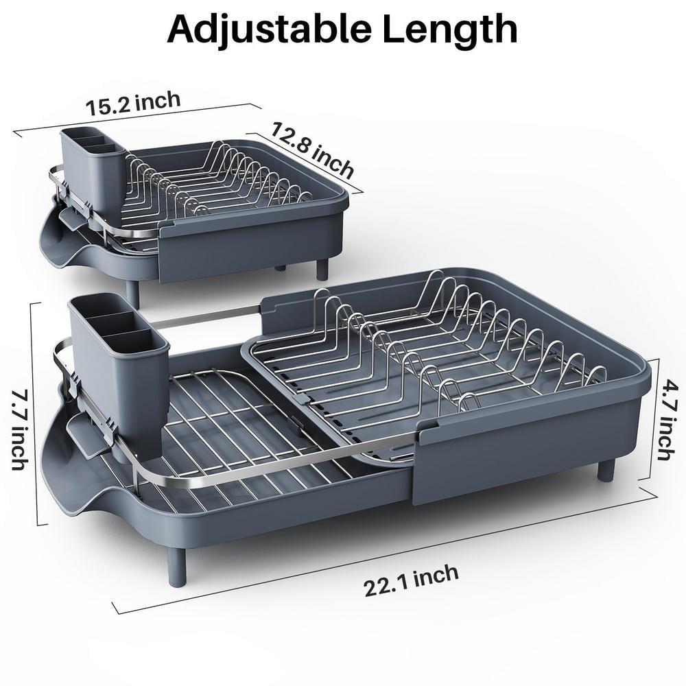 Anadea Dish Drying Rack, Expandable Dish Rack For Kitchen Counter, Stainless Steel Dish Drainer With Drainboard Set And Utensil Holder