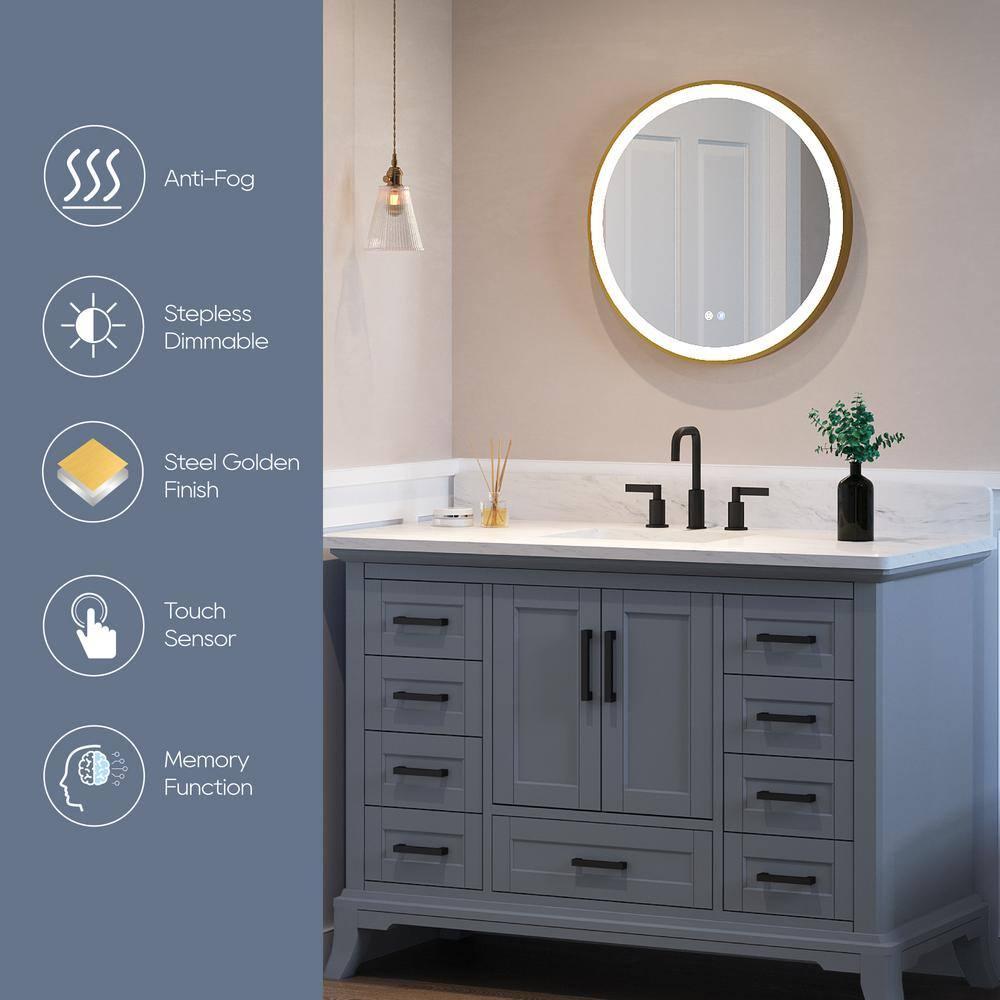 Deluxe Living Modern Round Illuminated Dimmable LED Anti Fog Makeup Bathroom Vanity Mirror