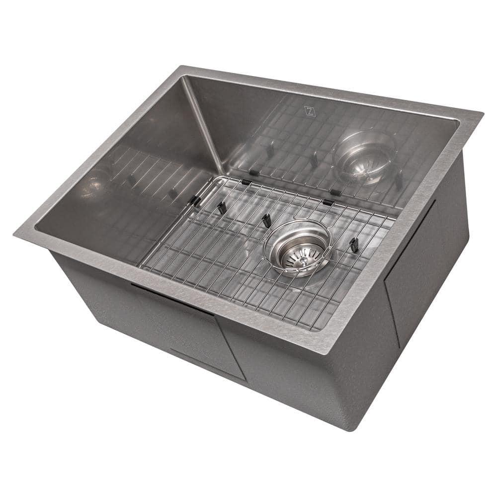 ZLINE 23 in. Meribel Undermount Single Bowl DuraSnow Stainless Steel Kitchen Sink W/ Bottom Grid (SRS-23S)