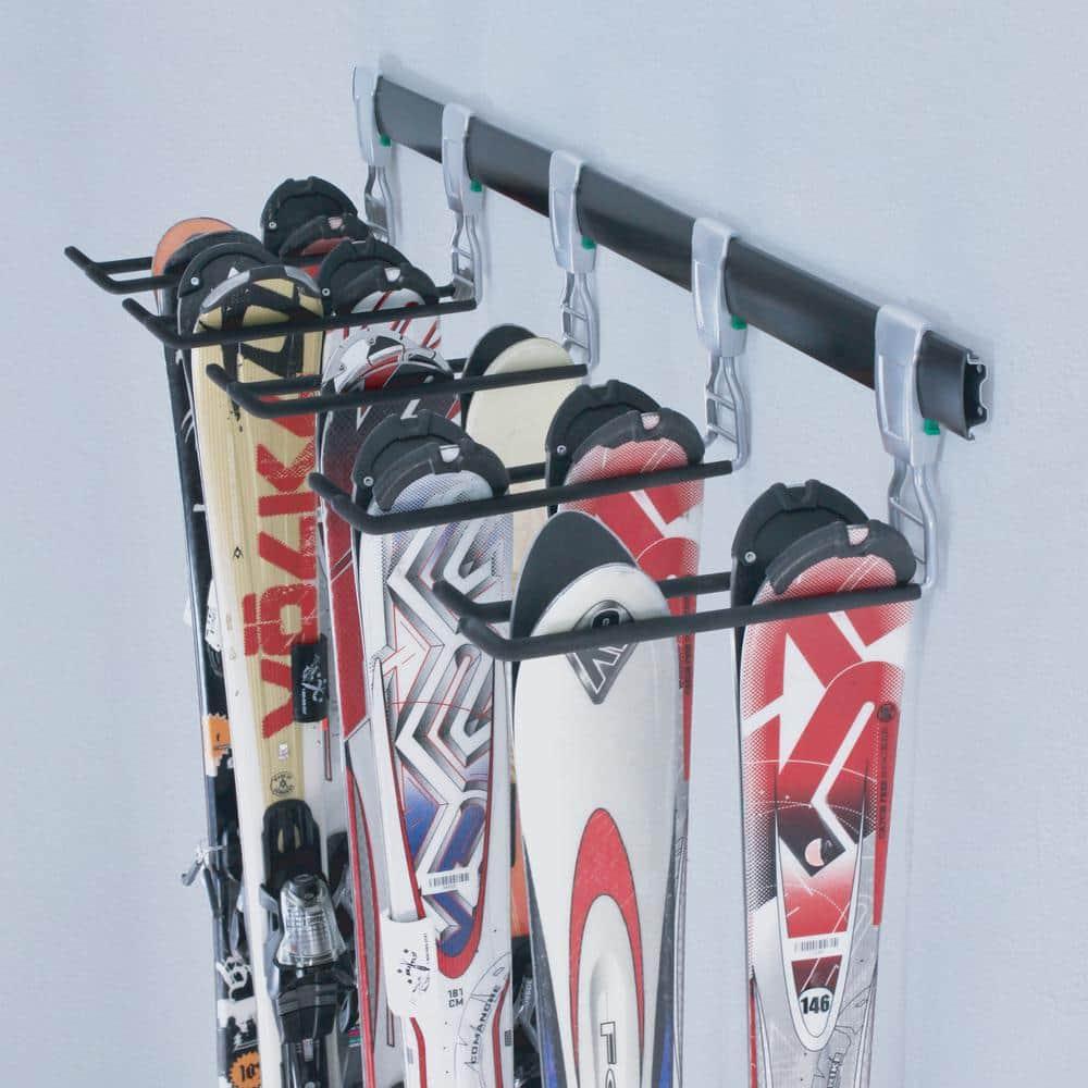 SafeRacks Wall Mounted Ski/Snowboard Rack - Includes 5 Storage Hooks - 500lb Max Capacity