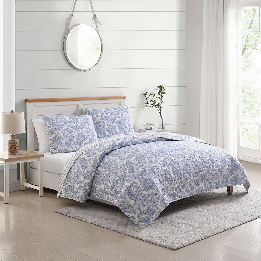 Stone Cottage Bedding Stone Cottage Field Of Paisley Cotton Reversible Blue Quilt Set, King