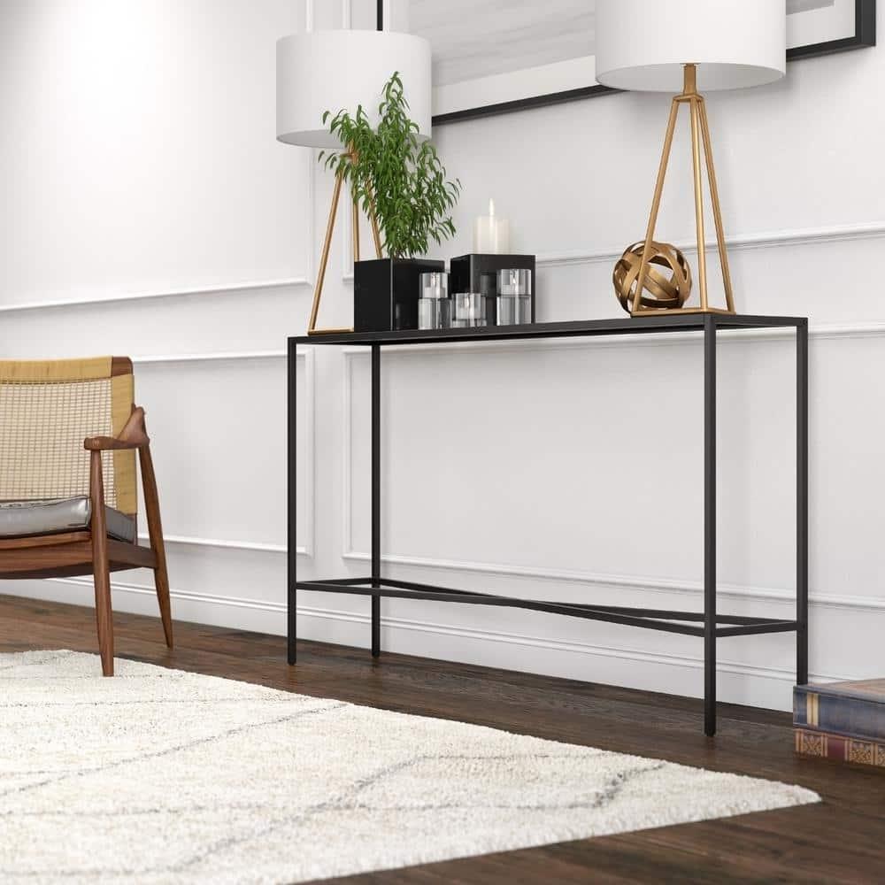 Evelyn&Zoe Henley 55" Wide Rectangular Console Table with Metal Top, Blackened Bronze
