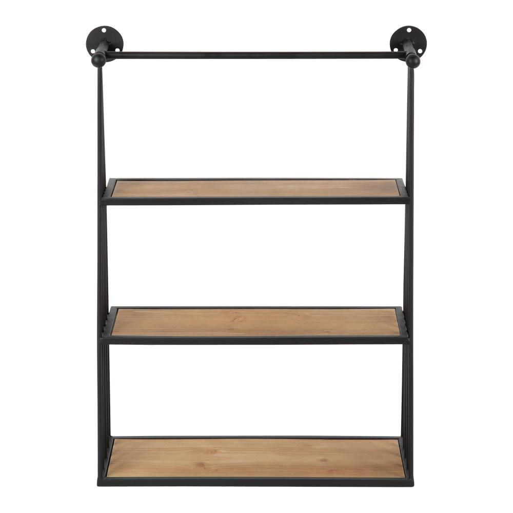 23" x 30" Nevin Wall Mounted Hanging Shelf Rustic Brown/Black - Kate and Laurel: Metal Frame, 3 Open Shelves