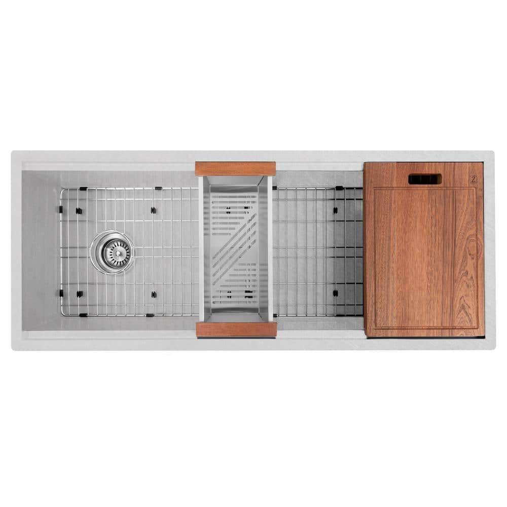 ZLINE 43 in. Garmisch Undermount Single Bowl DuraSnow Stainless Steel Kitchen Sink W/ Bottom Grid & Accessories (SLS-43S)