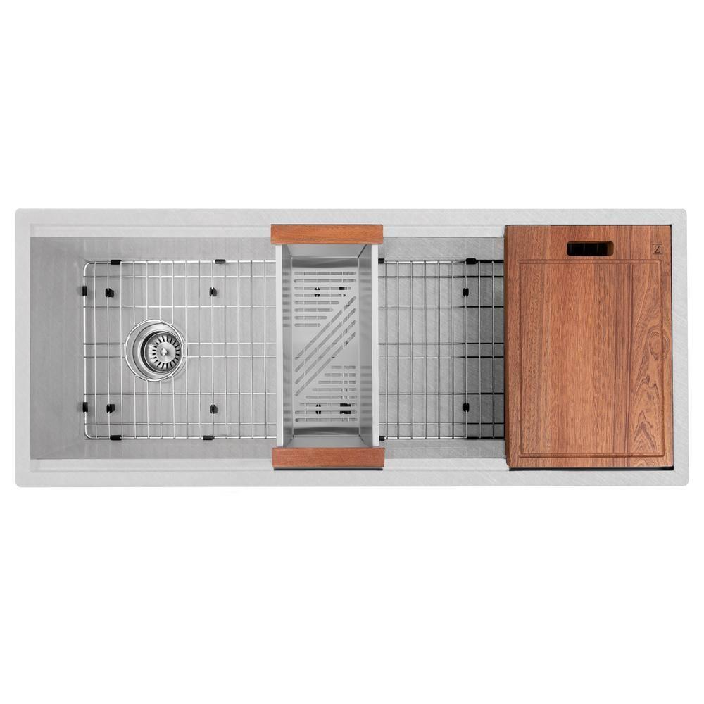ZLINE 43 in. Garmisch Undermount Single Bowl DuraSnow Stainless Steel Kitchen Sink W/ Bottom Grid & Accessories (SLS-43S)