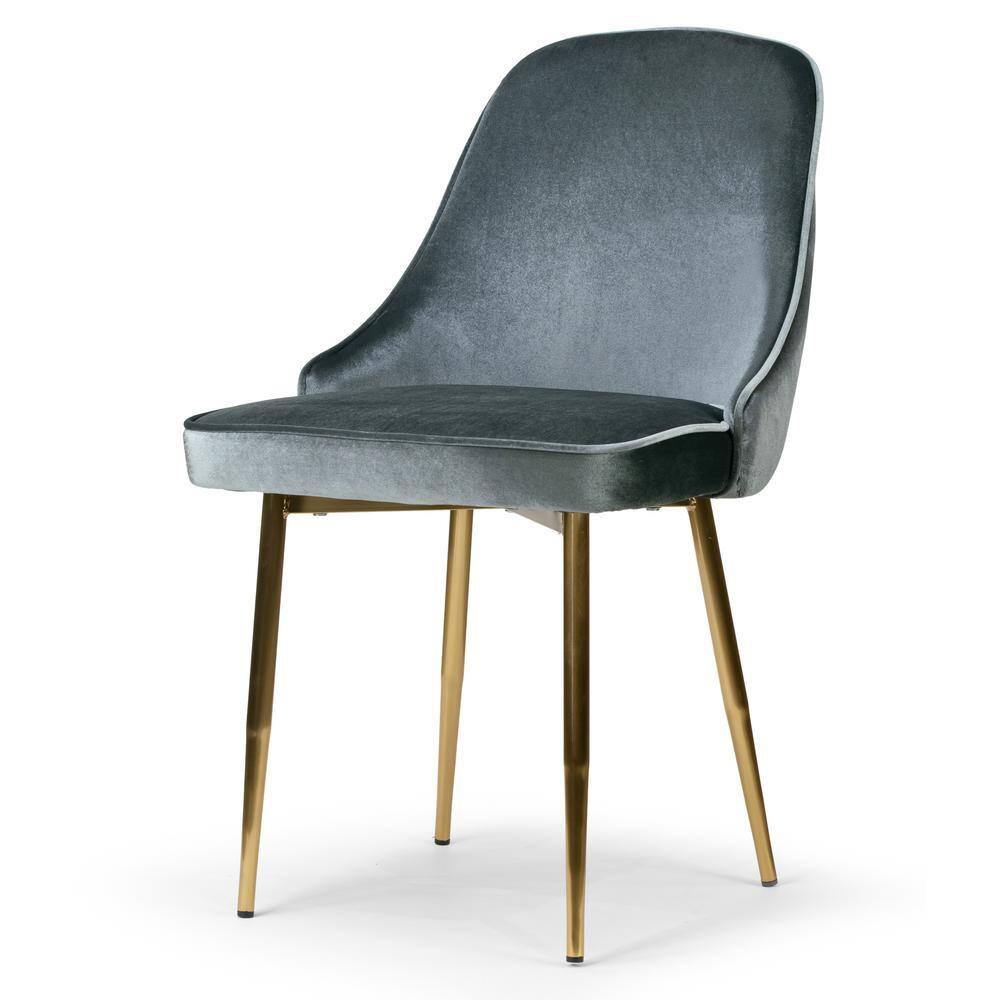 Glamour Home Set of 2 Alpha Grey Velvet Chair with Brushed Golden Steel Legs