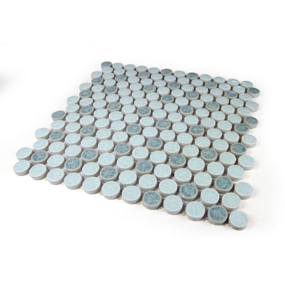 Classical Lantern Blue Ornate 12" x 12" Straight Edge Porcelain Mosaic Tile