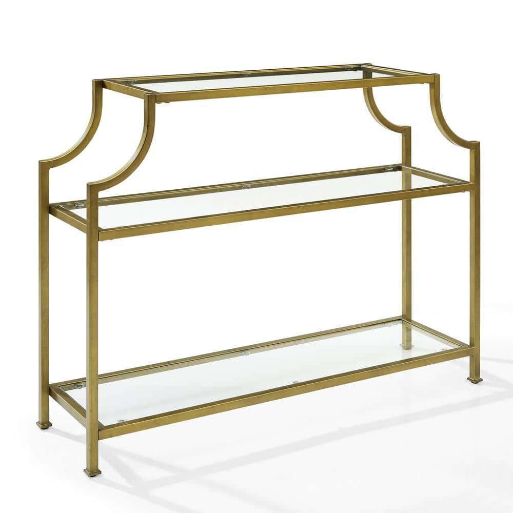 Aimee Console Table - Crosley: Elegant Steel Frame, Clear Glass Top, Fixed Shelf, Entryway Furniture