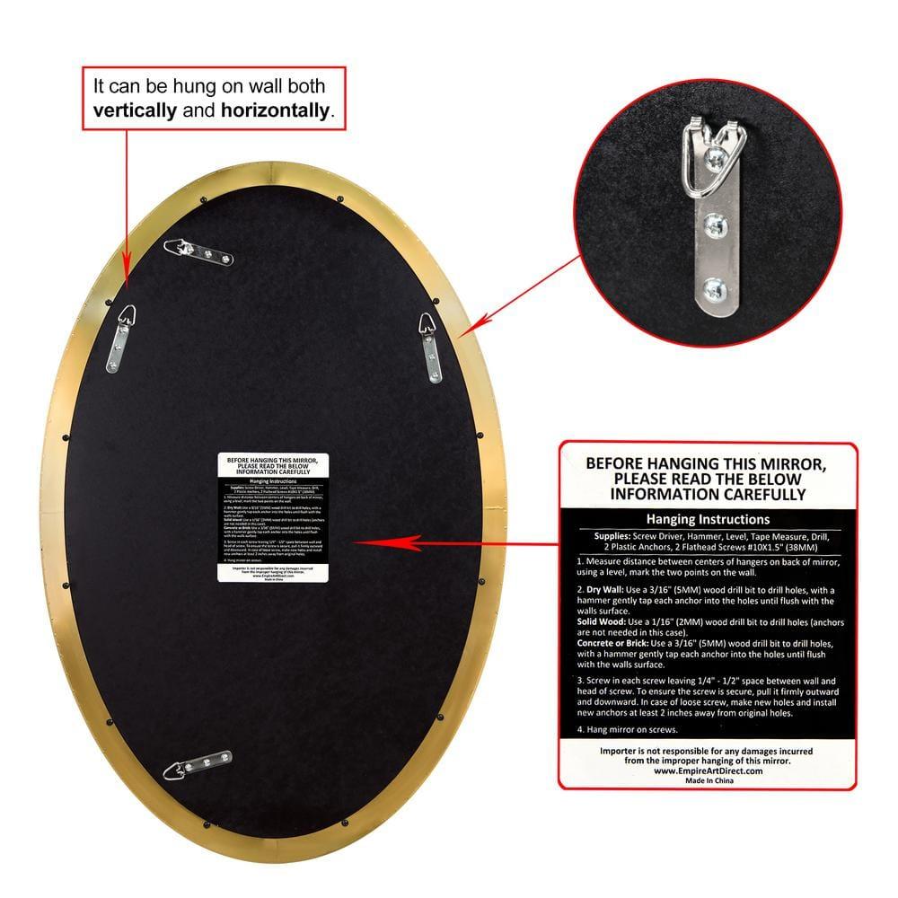 Empire Art Direct Ultra Brushed Gold Stainless Steel Frame Oval Wall Mirror, 24" x 36" x 2", Ready to Hang