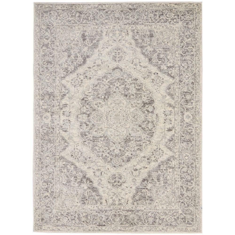 Nourison Tranquil Vintage Persian Center Medallion Area Rug Ivory Grey 5'3" x 7'3"