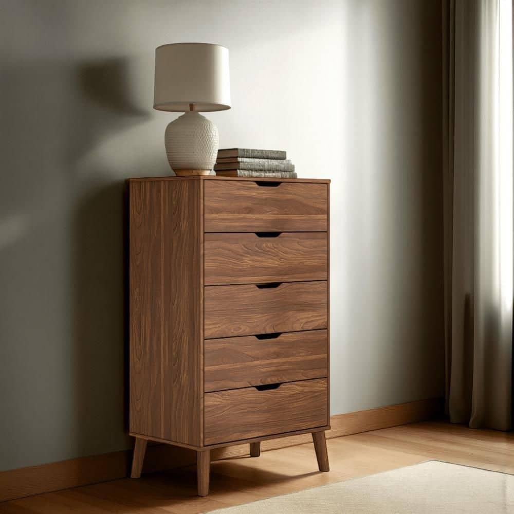 Benjara Forni Tall Dresser Chest, 5 Drawers, Transitional Dark Brown, 51 Inch
