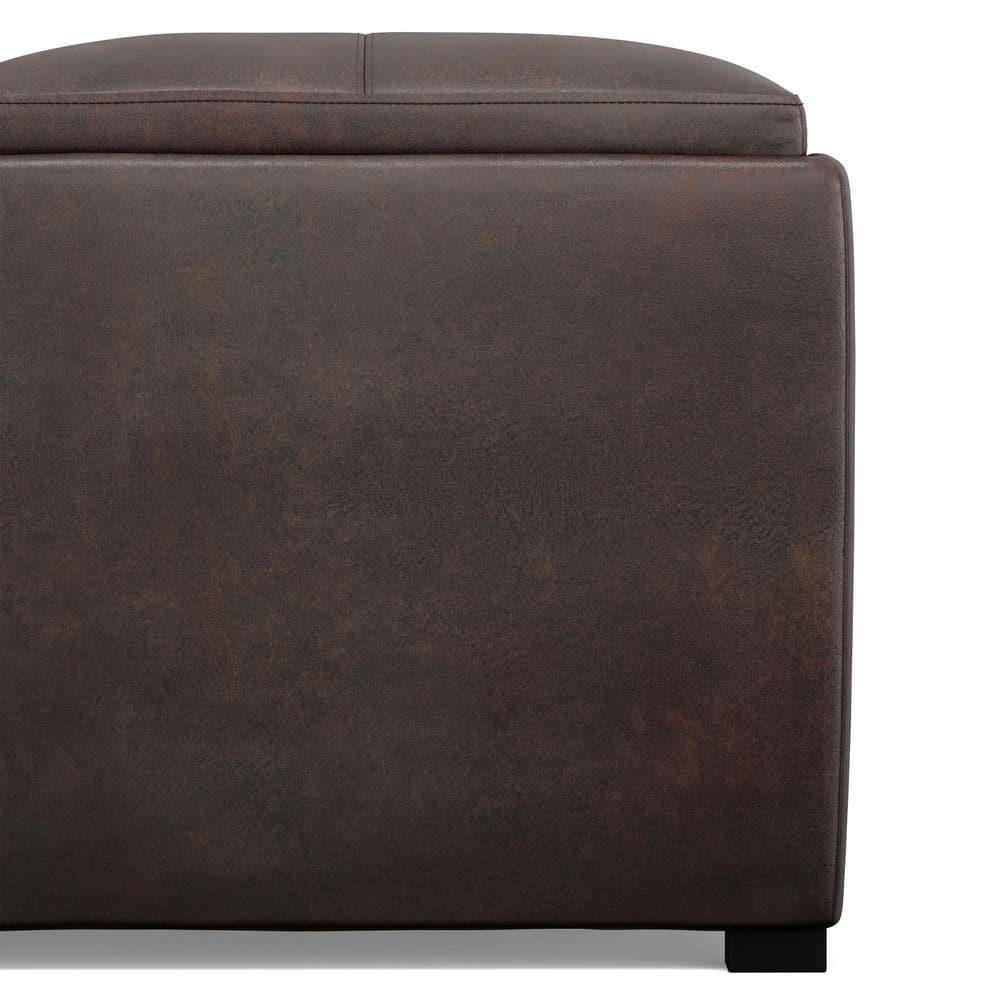 Simpli Home Avalon 35"W Upholstered Square Coffee Table Storage Ottoman with Flip-Over Trays