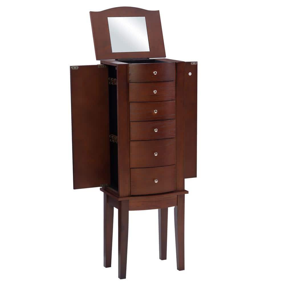 DEBLIT Contemporary Jewelry Armoire with 6 Drawers, Engineered Wood Finish, Merlot