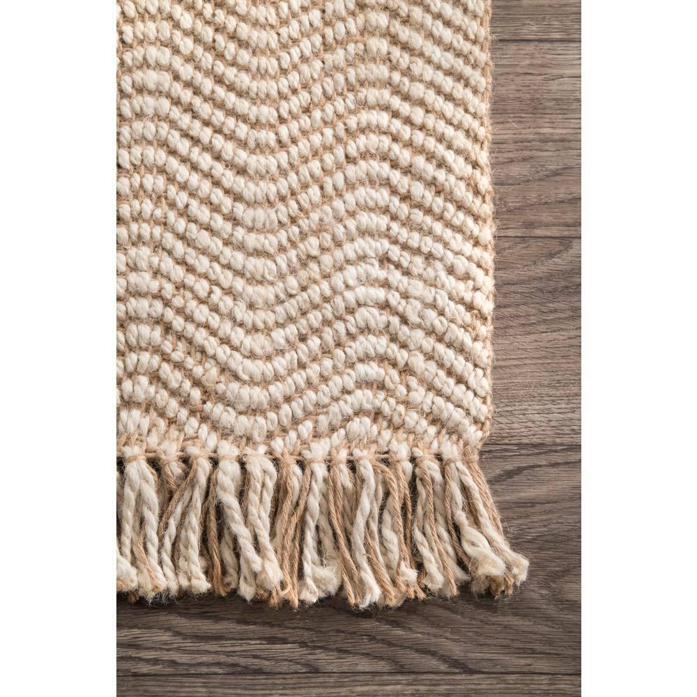 4'x6' Hand Woven Don Jute with Fringe Area Rug Natural - nuLOOM: Indoor Low Pile Rectangle, Stripe Pattern
