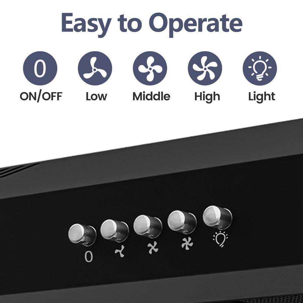 CIARRA Black Range Hood 30 inch Under Cabinet with Ductless Ducted Convertible Slim Kitchen Hood CAB90575