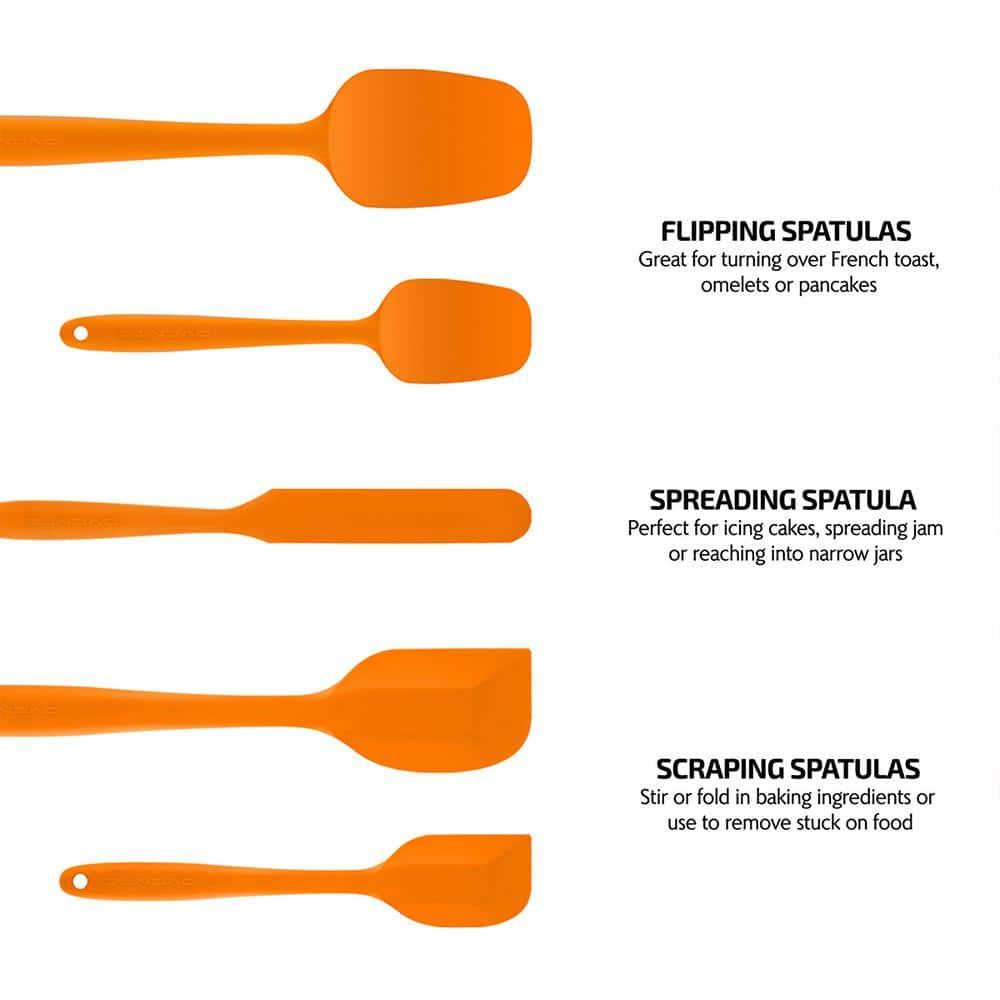 OVENTE Silicone Spatula , Food Grade Rubber Spatulas Heat Resistant w/ Stainless Steel Core & Seamless Design, Non Stick Rubber Spatula for Mixing, Baking & Cooking, 5 Pieces