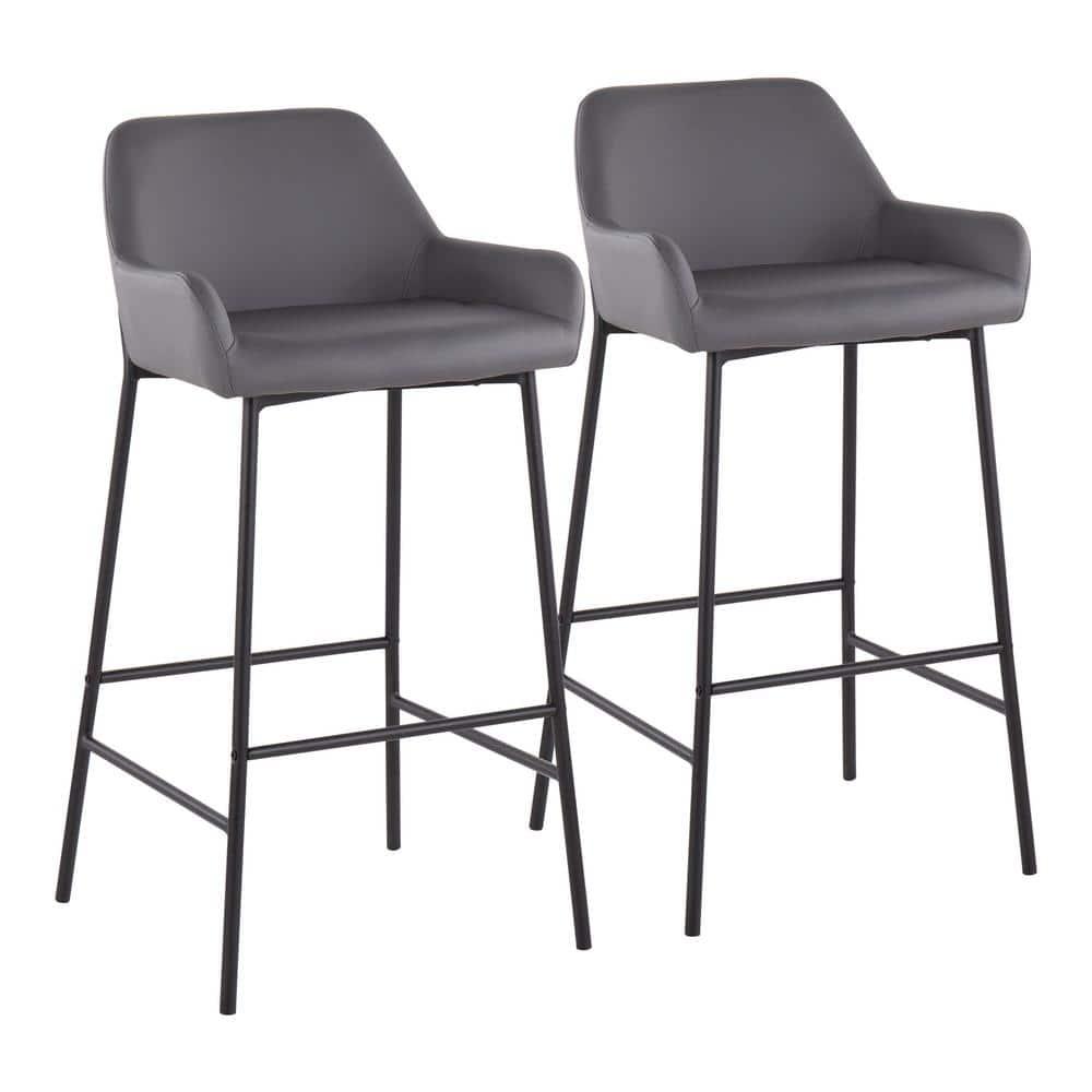 Set of 2 Daniella Metal Faux Leather Barstools Black/Gray - LumiSource: Contemporary, Upholstered, Fixed Height