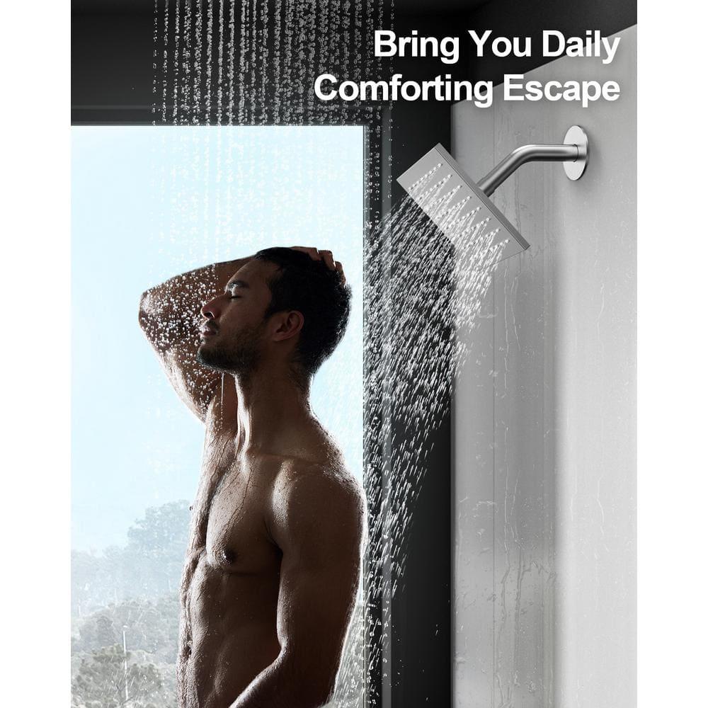 GRANDJOY Dual Wall Mount Rainfall Shower Head System Luxury Adjustable 12 inch & 6 inch Shower Faucet Set with Handheld Shower Spray Thermostatic Pressure Balance Value, Brushed Nickel