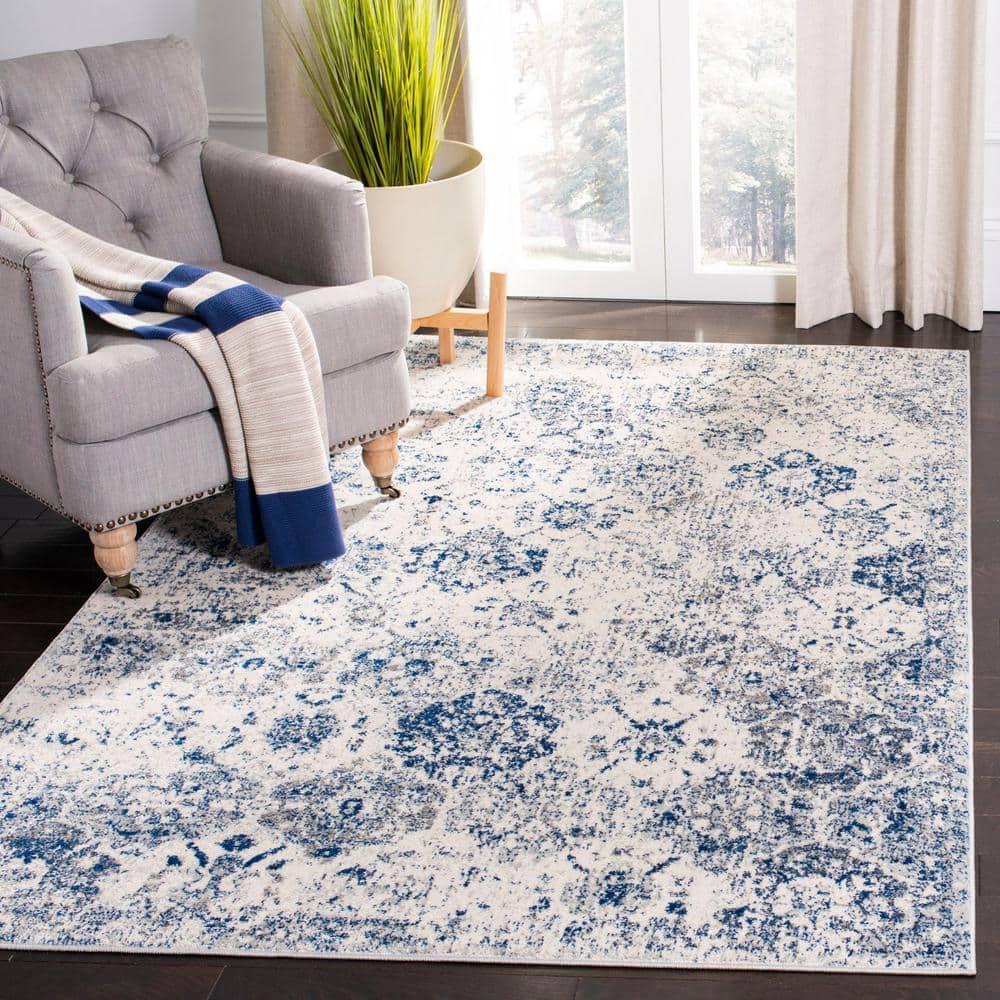 Madison MAD611 Power Loomed Indoor Area Rug - White/Royal Blue - 5'3"x5'3" - Safavieh