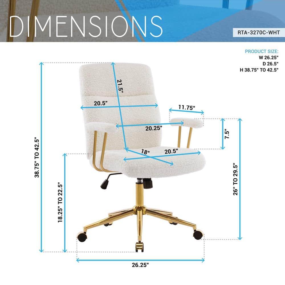 Techni Mobili Elegant Textured Boucle White and Gold Office Chair