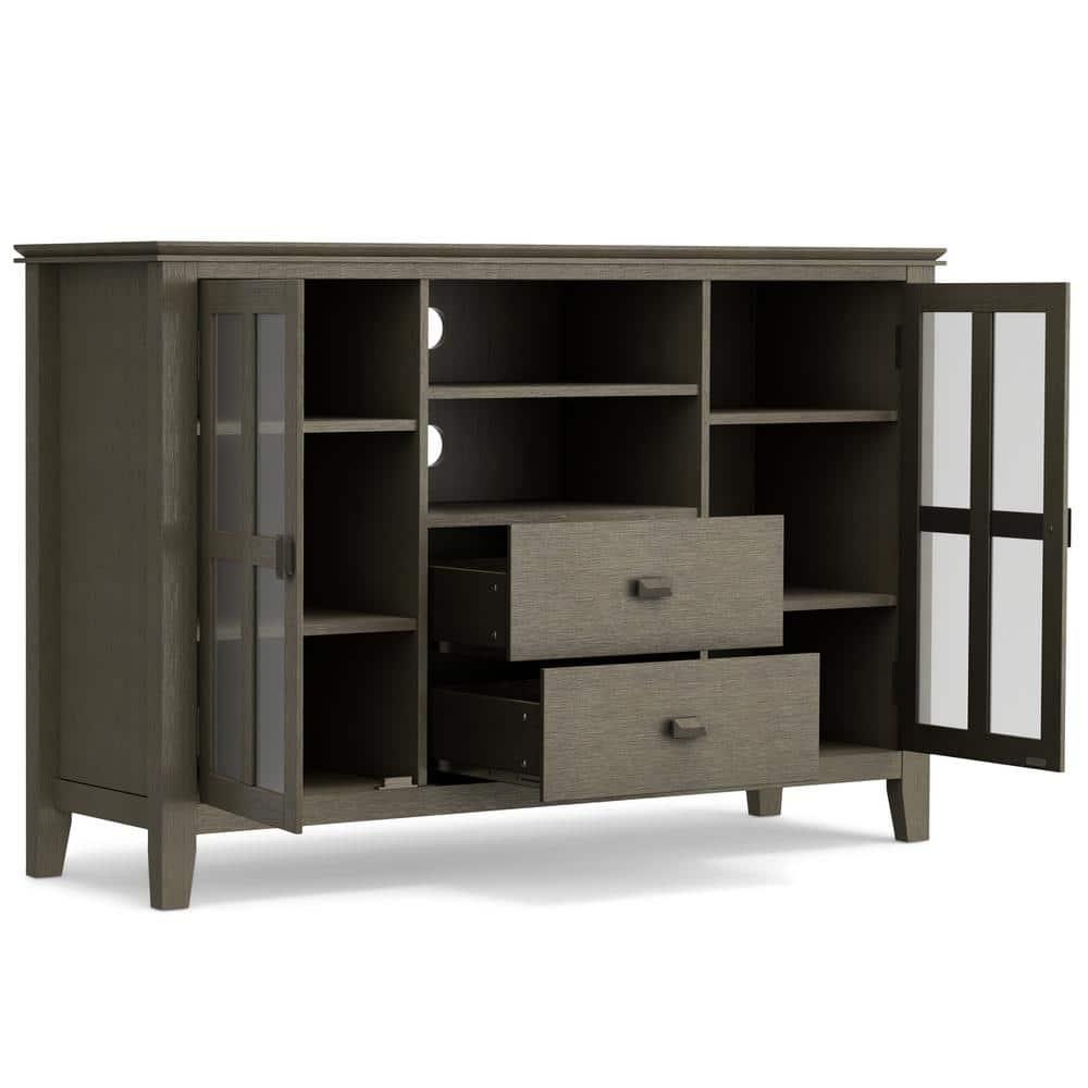 Simpli Home Artisan 53"W Solid Wood Contemporary Tall TV Stand for TVs up to 60" with Adjustable Shelves