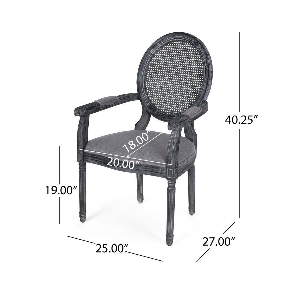 Noble House Huller French Fabric Dining Chair, Set of 2, Gray