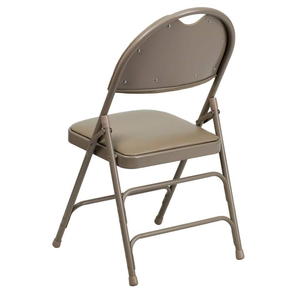 Executive Beige Vinyl High-Back Armless Chair with Metal Frame