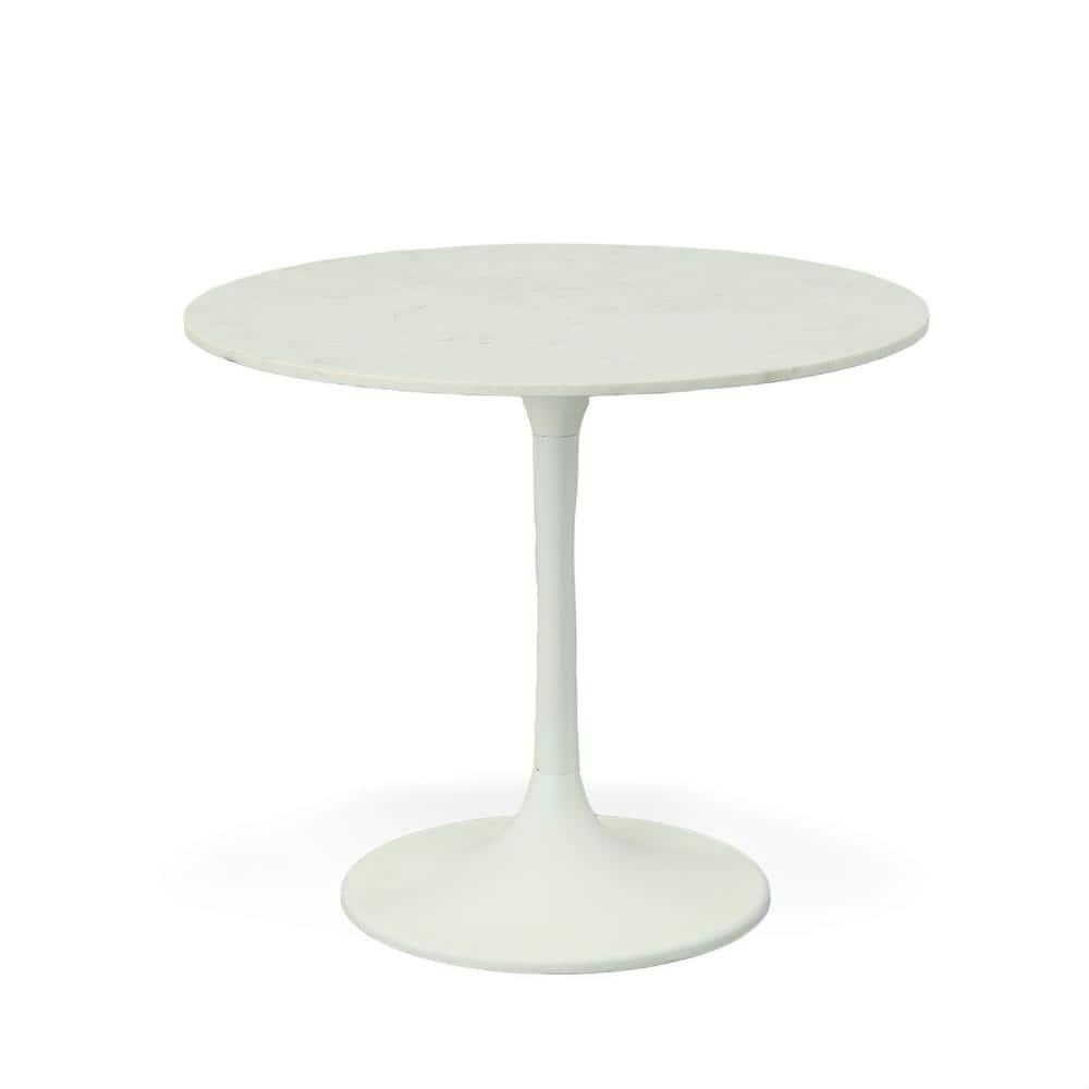 Carolina Living 36" Zaha Round Marble Top Dining Table White: Midcentury Modern, Metal Pedestal Base, Seats 4